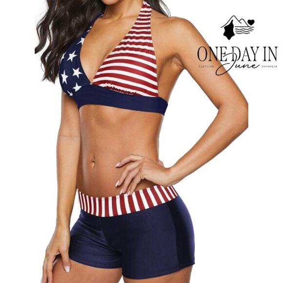 Adisputent Boyshort Halter Bikini Swimsuit Size L - Picture 1 of 4